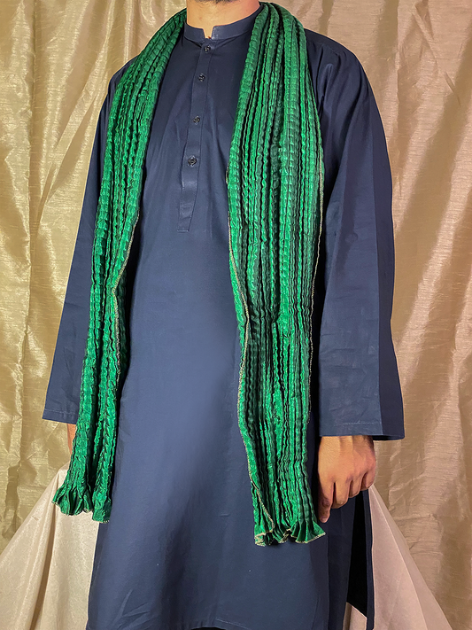Green Pleated Mehndi Dupatta