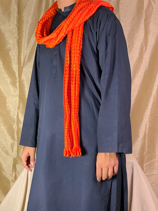 Orange Pleated Mehndi Dupatta