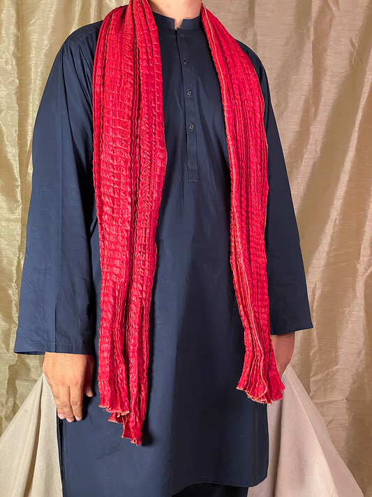 Red Pleated Mehndi Dupatta