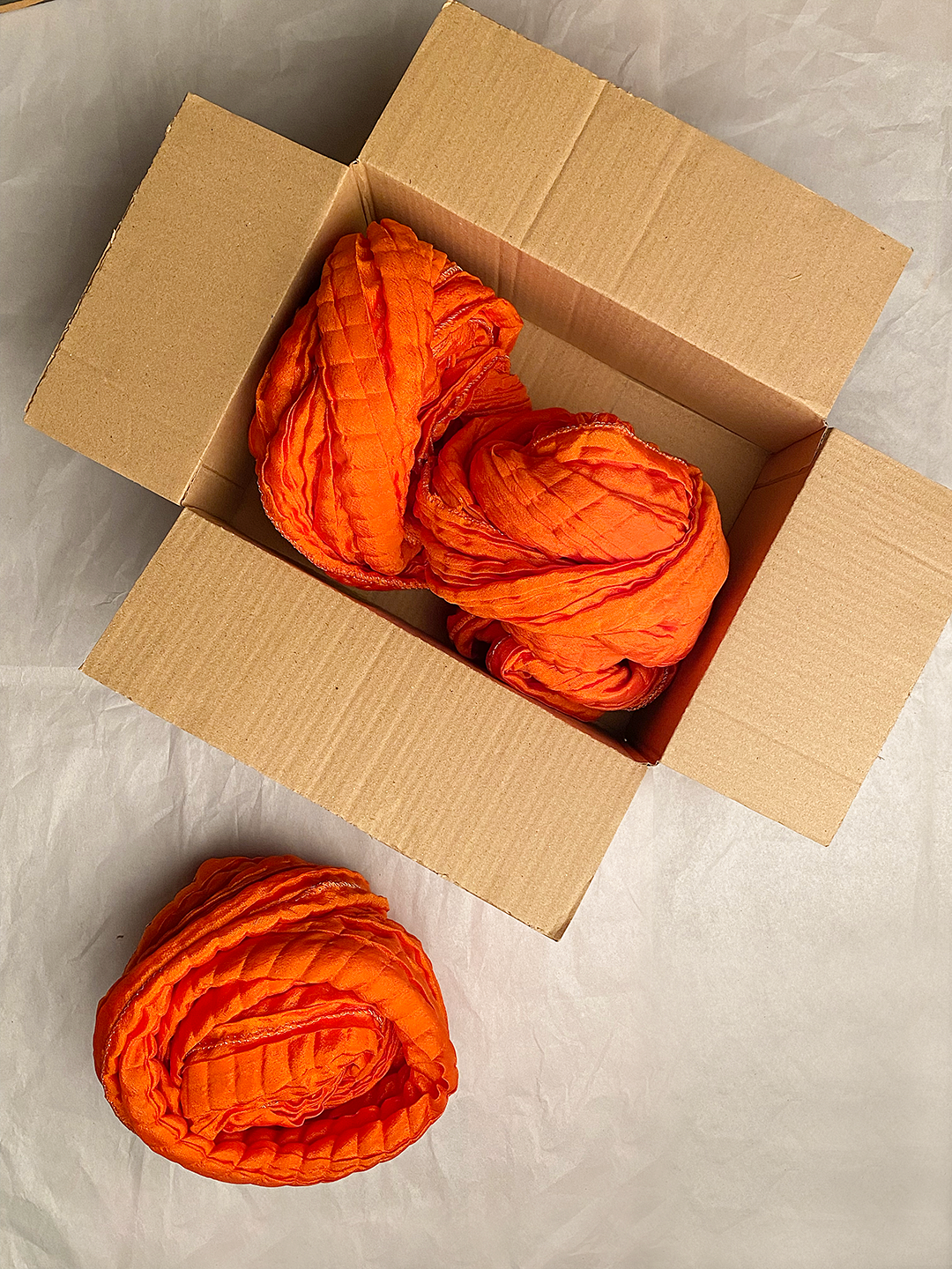 Orange Pleated Mehndi Dupatta