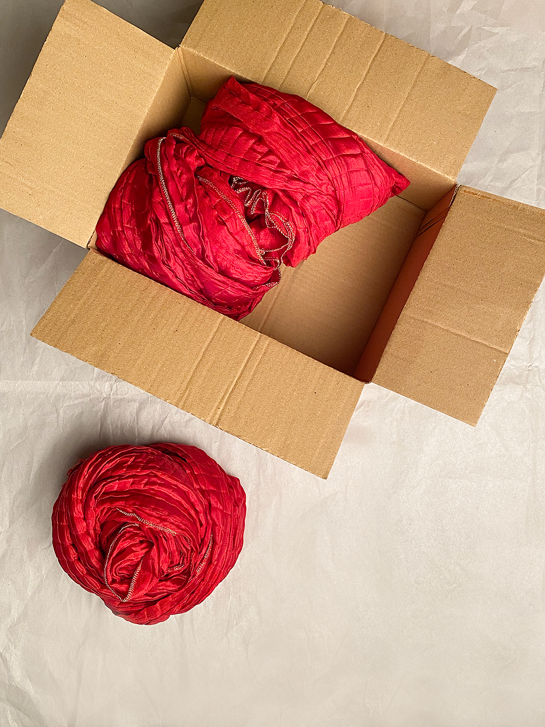 Red Pleated Mehndi Dupatta
