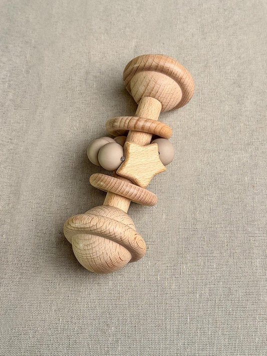 Beige Silicon Wooden Rattle