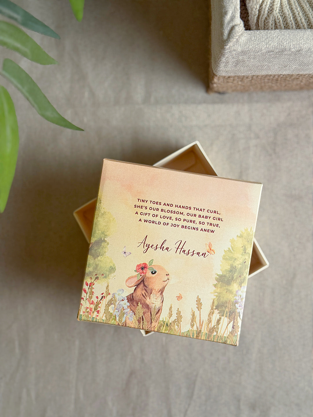 Birth Announcement Box - Meadow Tales (1.75"x4.5"x 4.5")