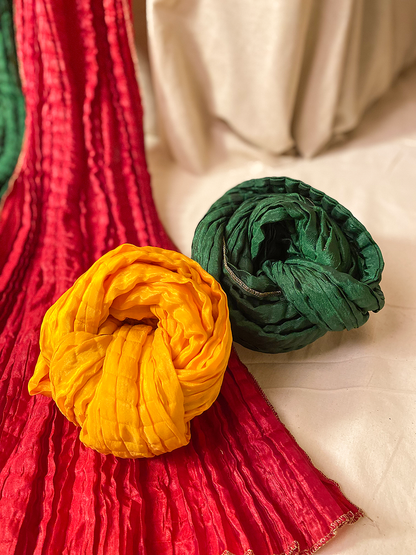 Green Pleated Mehndi Dupatta