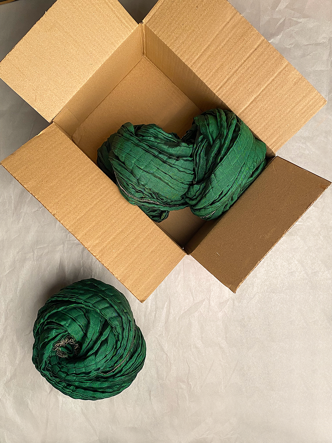 Green Pleated Mehndi Dupatta