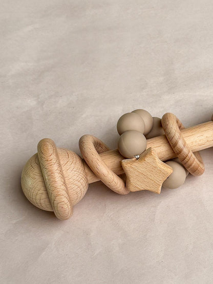 Beige Silicon Wooden Rattle