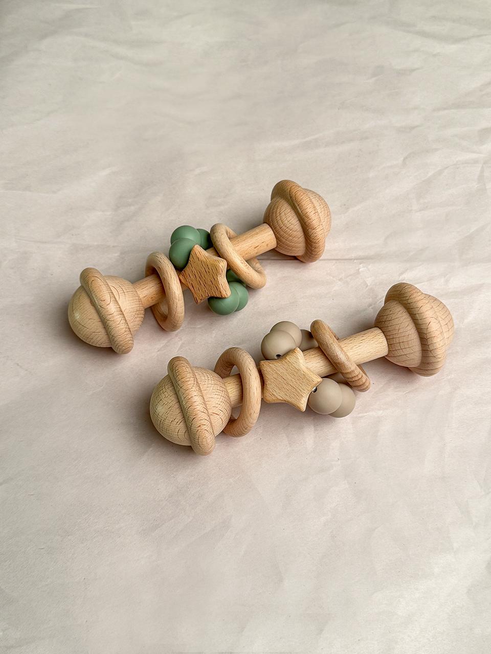 Beige Silicon Wooden Rattle