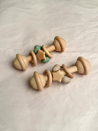 Beige Silicon Wooden Rattle